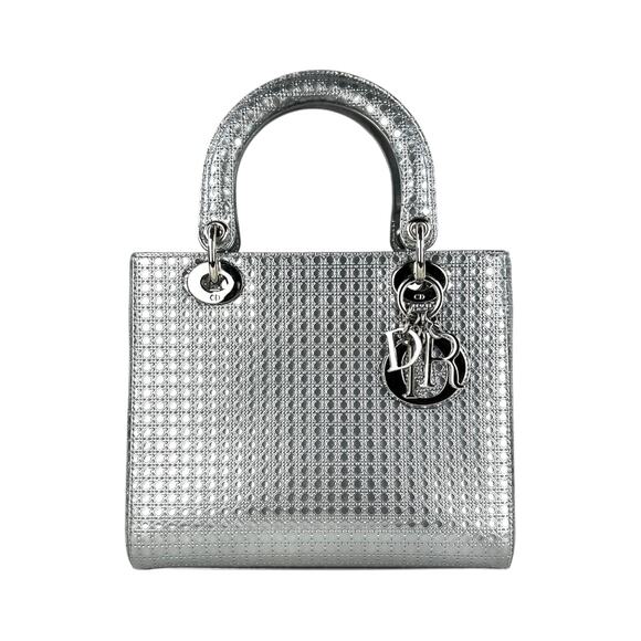 Dior Lady Dior Silver Patent Leather Two-Way Bag - Picture 1 of 9